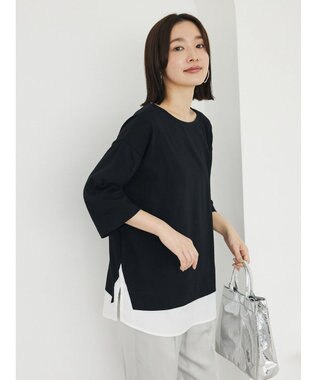 Green Parks 裾ドッキングレイヤー風７分袖プルオーバー Black