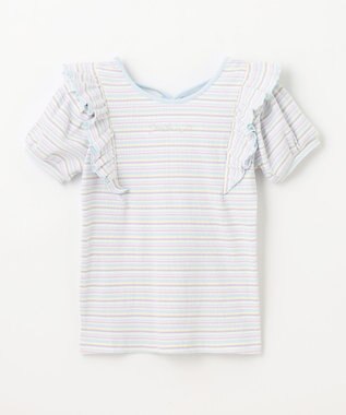 ANY KIDS オン・オフショルダー ボーダー Tシャツ サックスブルー系