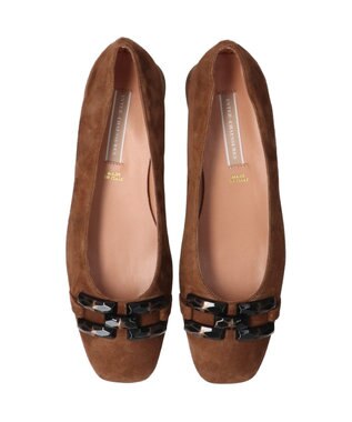 INTER-CHAUSSURES 【INTER-CHAUSSURES】スクエアトウローヒールバックルパンプス ブラウンスウェード