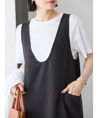 AMERICAN HOLIC イージーケアＵネックＩラインワンピース Black