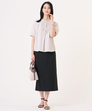J.PRESS LADIES 【人気素材】セルロースリネンストレッチ ナロー スカート ブラック系