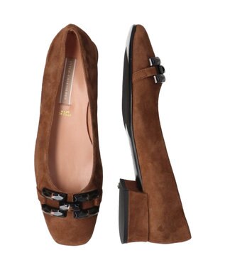 INTER-CHAUSSURES 【INTER-CHAUSSURES】スクエアトウローヒールバックルパンプス ブラウンスウェード
