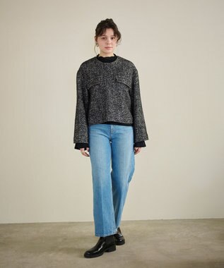 #Newans 【セットアップ可能】ワイドスリーブツイードプルオーバー グレー