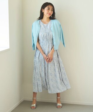 Feroux 【洗える・接触冷感・UVカット】ハートボタン7分袖 カーディガン スカイブルー系