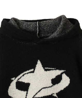 WEGO スタージャガードニットプルパーカー ブラック