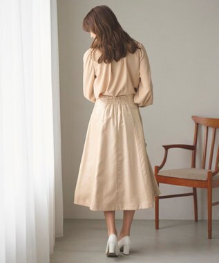 Feroux 【洗える】シャイニーフレアスカート ベージュ系