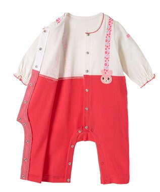 MIKI HOUSE HOT BISCUITS 【70-80cm】キャビットサスペンダーカバーオール ピンク