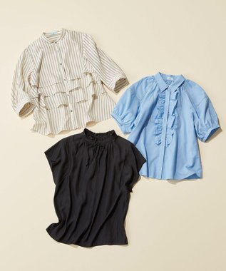 組曲 【WEB限定】ナチュラルローン フリルブラウス ブルー系
