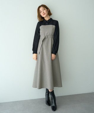 YECCA VECCA チェック柄ベアドッキングワンピース