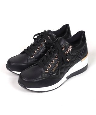 Dominic3 ヒールアップ サイドキルティング ジップスニーカー ブラック