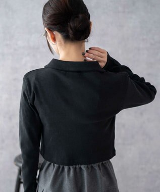 WEGO ワンポイント刺繍WZIP長袖トップス ブラック