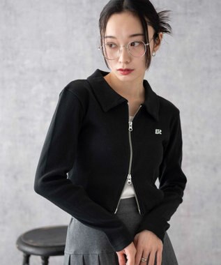 WEGO ワンポイント刺繍WZIP長袖トップス ブラック