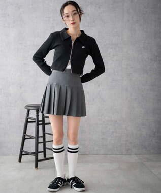 WEGO ワンポイント刺繍WZIP長袖トップス ブラック