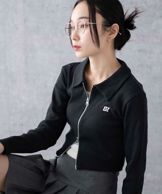 WEGO ワンポイント刺繍WZIP長袖トップス ブラック