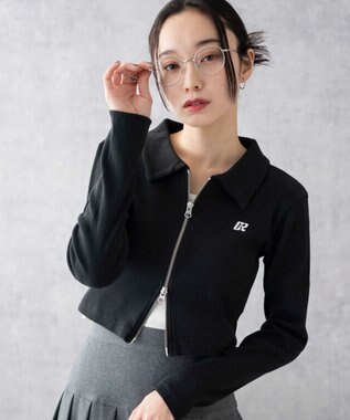 WEGO ワンポイント刺繍WZIP長袖トップス ブラック