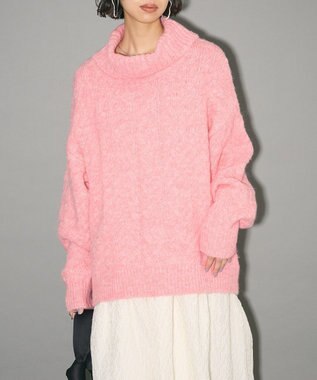 Green Parks ケーブル編みハイネックニット Pink