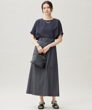 自由区 L 【カタログ掲載・洗える】ラスティックメッシュドルマンスリーブ Tブラウス ネイビー