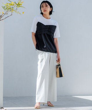 23区 【セットアップ対応/洗える】コットンリネン オックスストレッチ ワイド パンツ アイボリー系