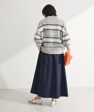 Green Parks 衿付き７分袖ニットプルオーバー Gray Mixture