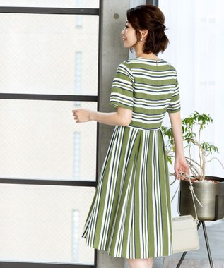 Tiaclasse L 【洗える】 1枚でサマになるマルチボーダーワンピース カーキ