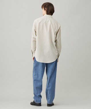 UNFILO MENS コットンライク レギュラーカラー シャツ ベージュチェック