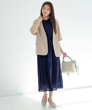 ANY SIS アーバンクールタッチ 半袖 ジャケット ライトベージュ