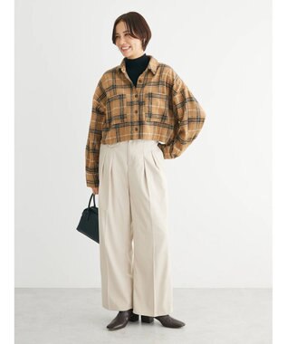 Green Parks ・ＥＬＥＮＣＡＲＥ　ＤＵＥ　シャギーチェックショートシャツ Camel