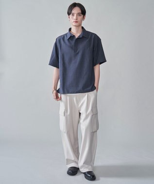 WEGO リネンライクスキッパーシャツ（SS） ブラック中濃色