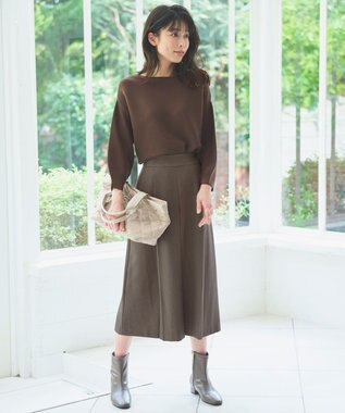 ANY 【洗濯機可】パフスリーブガーターニット ブラウン