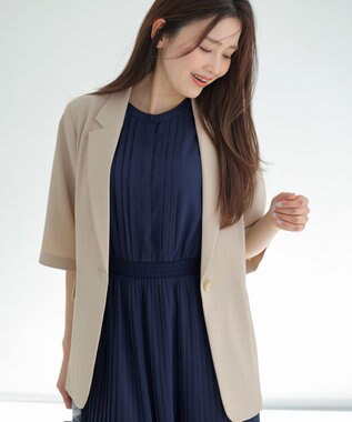 ANY SIS アーバンクールタッチ 半袖 ジャケット ライトベージュ