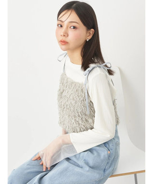 earth music&ecology 肩リボンフェザービスチェ Light Gray