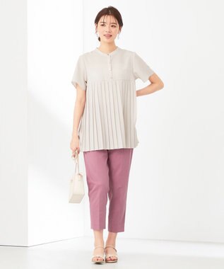 ANY SIS L 【洗える】ジョーゼットプリーツコンビ ブラウス アイスグレー