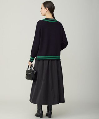 ICB ハイゲージソフトウール チルデンVネックプルオーバー ネイビー×グリーン系