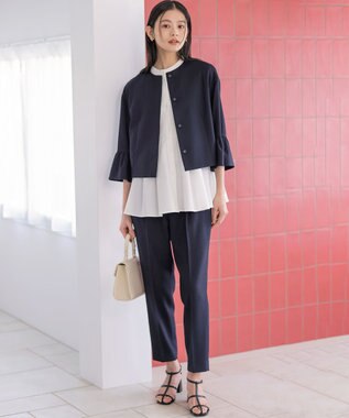 組曲 S 【先行予約・WEB限定】ライトリネンライクノーカラー ジャケット ネイビー系