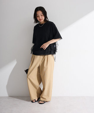 Green Parks サッカー裾ドロストワイドパンツ Beige