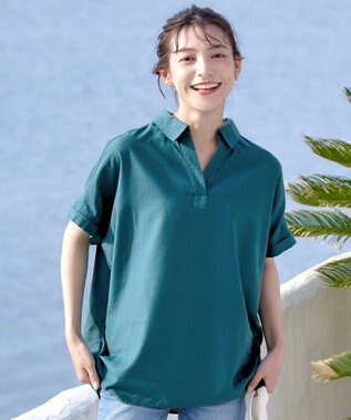 Tiaclasse 【洗える】 リネンミックススキッパーシャツ グリーン