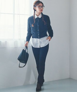 組曲 S 【洗える・ウエストゴム仕様】ハイパワーストレッチサイドスリット パンツ ブラック系