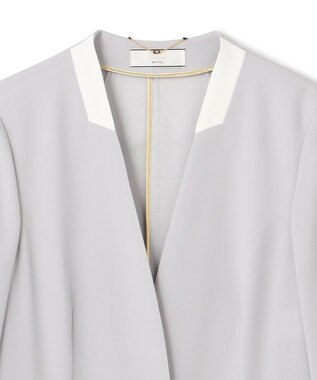 BEIGE， 【L-size】CINDY / ノーカラーロングジャケット Ice blue × White