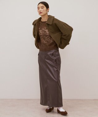 AMERICAN HOLIC 衿付きボアブルゾン Gray Beige