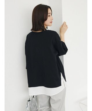 Green Parks 裾ドッキングレイヤー風７分袖プルオーバー Black