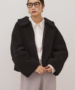 AMERICAN HOLIC 衿付きボアブルゾン Gray Beige