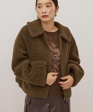 AMERICAN HOLIC 衿付きボアブルゾン Gray Beige