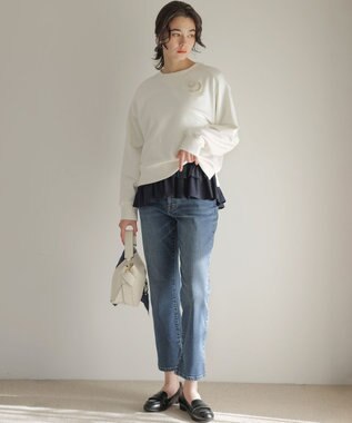 組曲 フリルシャツコンビ ロングTシャツ ネイビー系