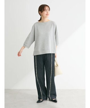 Green Parks ボートネックラメミニ裏毛プルオーバー Gray Mixture