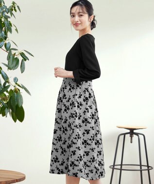 Tiaclasse L フロッキードッキングワンピース ブラック×オフチェック