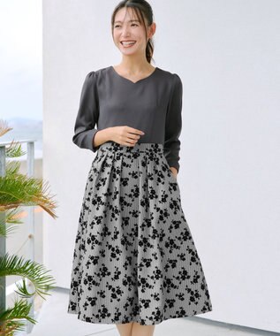 Tiaclasse L フロッキードッキングワンピース チャコールグレー×グレーチェック