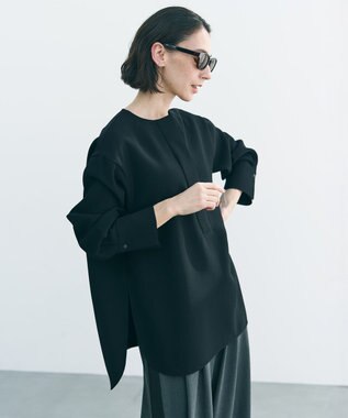 UNFILO L 【セットアップ着用可/セレモニー】ドライダブルクロス スキッパーブラウス ブラック