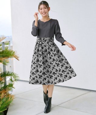 Tiaclasse L フロッキードッキングワンピース チャコールグレー×グレーチェック