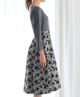 Tiaclasse L フロッキードッキングワンピース チャコールグレー×グレーチェック