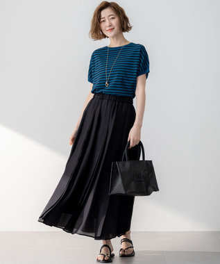 23区 【洗える】ソフトオーガンジー タック スカート ブラック系
